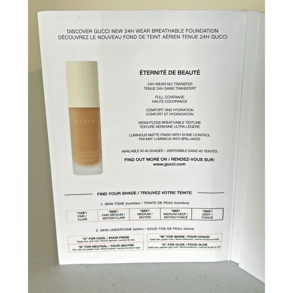 Gucci Eternite De Beaute 24H Luminous Matte Foundation 5-Shade Sample Card